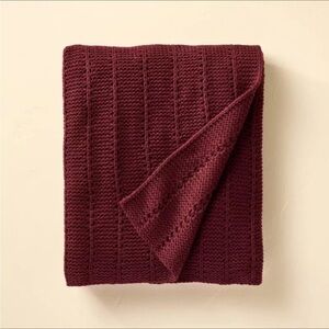 Solid Rib Stripe Knit Throw Blanket Burgundy - Hearth & Hand™ with Magnolia